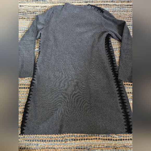 Open Front Cardigan Gray Black Embroidery Longline Sweater Coat *flaws* - Picture 9 of 10